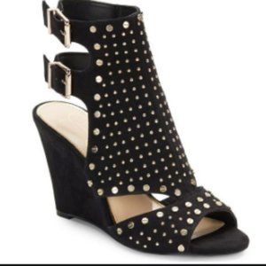 Black Studded Maack Suede Wedge Sandals Size 8